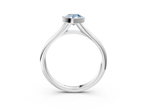 Platinum Bezel Set Fancy Blue Pear  Solitaire Diamond Ring with Smooth Band