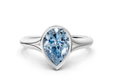 Platinum Bezel Set Fancy Blue Pear  Solitaire Diamond Ring with Smooth Band