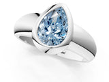 Platinum Bezel Set Fancy Blue Pear  Solitaire Ring with Wide Band 2