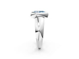 Platinum Bezel Set Fancy Blue Pear  Solitaire Ring with Wide Band 3