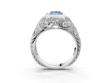 Platinum Bezel Set Fancy Blue Princess Cut Diamond Milgrain Band Ring_9