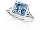 Platinum Bezel Set Fancy Blue Princess  Cut Solitaire Ring with Tapered Band 1