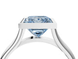 Platinum Bezel Set Fancy Blue Princess  Cut Solitaire Ring with Tapered Band 4