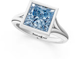 Platinum Bezel Set Fancy Blue Princess  Solitaire Diamond Ring with Smooth Band 2
