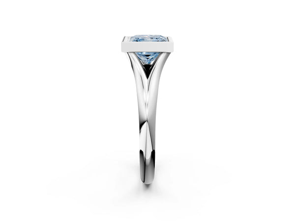 Platinum Bezel Set Fancy Blue Princess  Solitaire Diamond Ring with Smooth Band