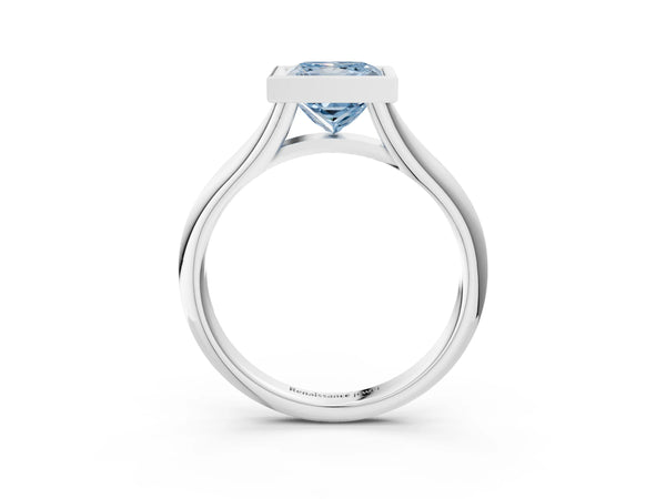 Platinum Bezel Set Fancy Blue Princess  Solitaire Diamond Ring with Smooth Band