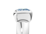 Platinum Bezel Set Fancy Blue Princess  Solitaire Ring with Wide Band