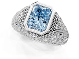 Platinum Bezel Set Fancy Blue Radiant Cut Diamond Milgrain Band Ring_13