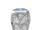 Platinum Bezel Set Fancy Blue Radiant Cut Diamond Milgrain Band Ring_17