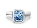 Platinum Bezel Set Fancy Blue Radiant  Solitaire Ring with Wide Band 1