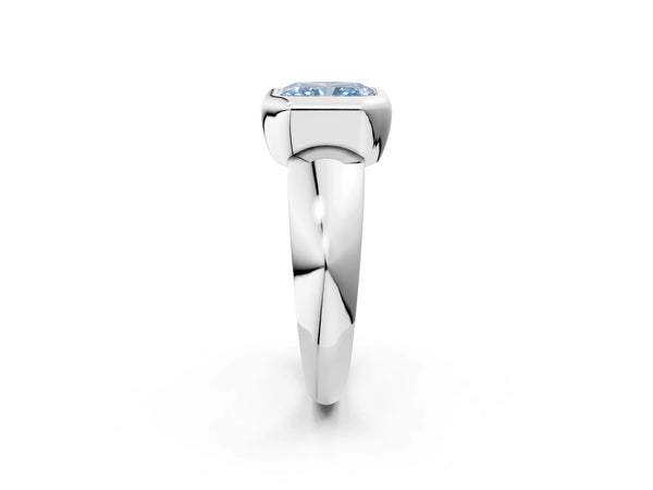 Platinum Bezel Set Fancy Blue Radiant  Solitaire Ring with Wide Band