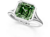 Platinum Bezel Set Fancy Green Asscher  Cut Solitaire Ring with Tapered Band 1