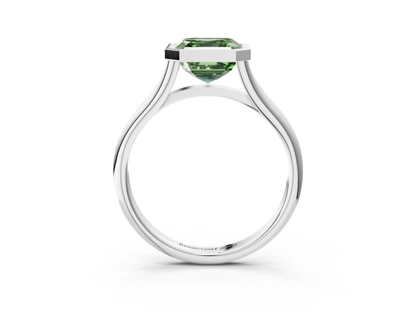 Platinum Asscher Cut Bezel Engagement Ring Setting for Fancy Green Center