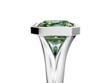 Platinum Bezel Set Fancy Green Asscher  Solitaire Diamond Ring with Smooth Band