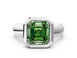 Platinum Bezel Set Fancy Green Asscher  Solitaire Ring with Wide Band 1