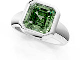 Platinum Bezel Set Fancy Green Asscher  Solitaire Ring with Wide Band 2