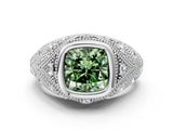Platinum Bezel Set Fancy Green Cushion Cut Diamond Milgrain Band Ring_12