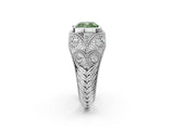 Platinum Bezel Set Fancy Green Cushion Cut Diamond Milgrain Band Ring_14