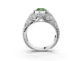 Platinum Bezel Set Fancy Green Cushion Cut Diamond Milgrain Band Ring_15