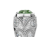 Platinum Bezel Set Fancy Green Cushion Cut Diamond Milgrain Band Ring_17