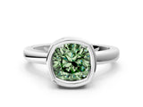 Platinum Bezel Set Fancy Green Cushion Cut Solitaire Engagement Ring with Classic Band_12