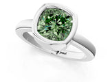 Platinum Bezel Set Fancy Green Cushion Cut Solitaire Engagement Ring with Classic Band_13