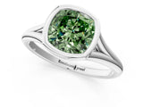 Platinum Bezel Set Fancy Green Cushion  Cut Solitaire Ring with Tapered Band 2