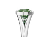 Platinum Bezel Set Fancy Green Cushion  Cut Solitaire Ring with Tapered Band