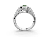 Platinum Bezel Set Fancy Green Emerald Cut Diamond Milgrain Band Ring_15