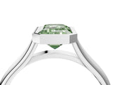 Platinum Bezel Set Fancy Green Emerald  Cut Solitaire Ring with Tapered Band 4