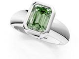 Platinum Bezel Set Fancy Green Emerald  Solitaire Ring with Wide Band 2