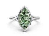 Platinum Bezel Set Fancy Green Marquise  Solitaire Diamond Ring with Smooth Band 1
