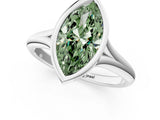 Platinum Bezel Set Fancy Green Marquise  Solitaire Diamond Ring with Smooth Band 2