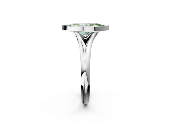 Platinum Bezel Set Fancy Green Marquise  Solitaire Diamond Ring with Smooth Band