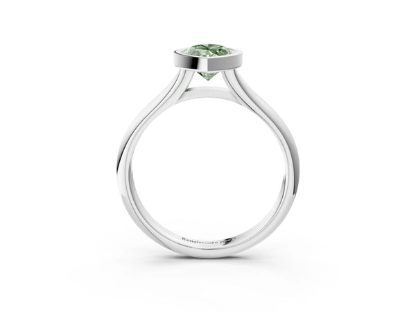 Platinum Bezel Set Fancy Green Marquise  Solitaire Diamond Ring with Smooth Band