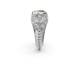 Platinum Bezel Set Fancy Green Oval Cut Diamond Milgrain Band Ring_8