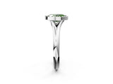 Platinum Bezel Set Fancy Green Oval  Solitaire Diamond Ring with Smooth Band 2