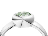 Platinum Bezel Set Fancy Green Oval  Solitaire Ring with Wide Band 5