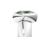 Platinum Bezel Set Fancy Green Oval  Solitaire Ring with Wide Band