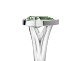 Platinum Bezel Set Fancy Green Pear  Cut Solitaire Ring with Tapered Band