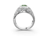 Platinum Bezel Set Fancy Green Princess Cut Diamond Milgrain Band Ring_9