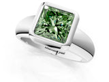 Platinum Bezel Set Fancy Green Princess  Solitaire Ring with Wide Band 2
