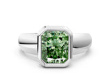 Platinum Bezel Set Fancy Green Radiant  Solitaire Ring with Wide Band 2