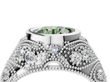 Platinum Bezel Set Fancy Green Round Cut Diamond Milgrain Band Ring_16