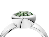 Platinum Bezel Set Fancy Green Round  Solitaire Ring with Wide Band 5
