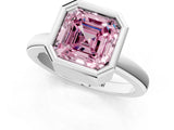 Platinum Bezel Set Fancy Pink Asscher Cut Solitaire Engagement Ring with Classic Band_7