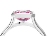 Platinum Bezel Set Fancy Pink Asscher  Cut Solitaire Ring with Tapered Band 4