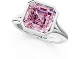 Platinum Bezel Set Fancy Pink Asscher  Solitaire Diamond Ring with Smooth Band 2