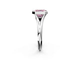 Platinum Bezel Set Fancy Pink Asscher  Solitaire Diamond Ring with Smooth Band 3