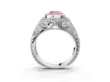 Platinum Bezel Set Fancy Pink Cushion Cut Diamond Milgrain Band Ring_15
